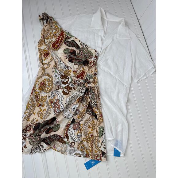 NWT Cupshe Cover Up - Paisley One-Shoulder & Plunging Twist Vacay Bundle Sz M - Picture 2 of 8